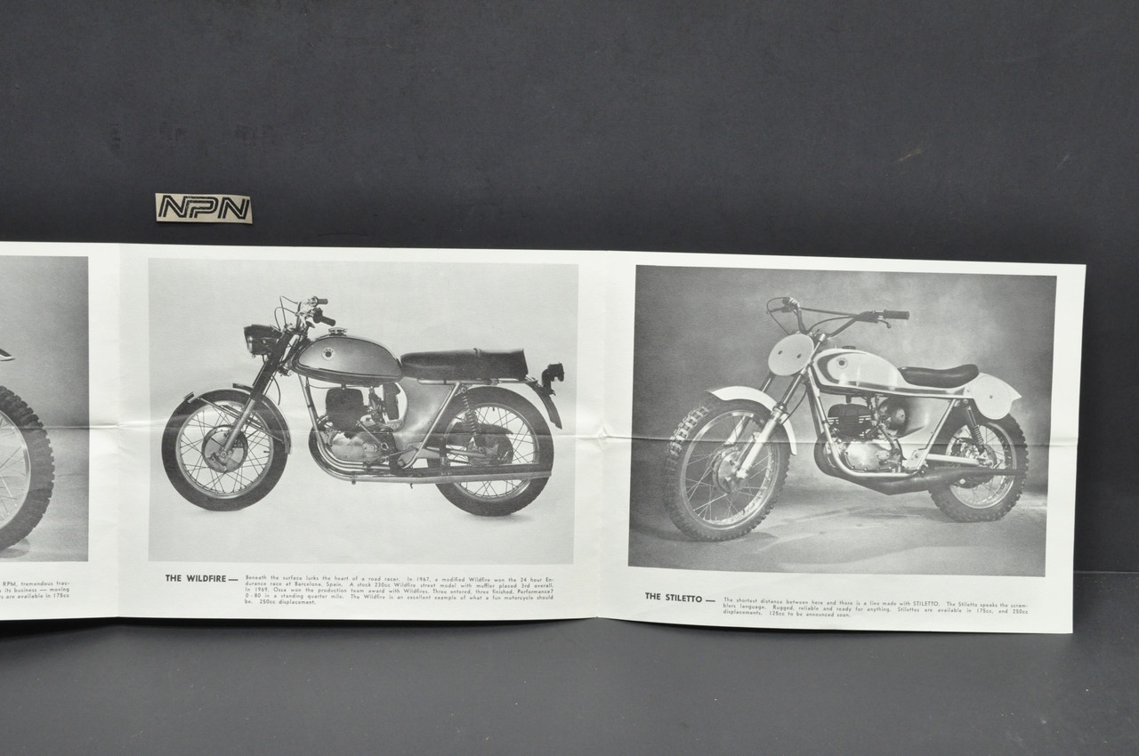 Vtg 1970 OSSA Motorcycle Brochure Dick Mann Pioneer Stiletto Wildfire Plonker