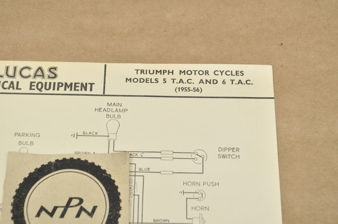 Vintage 1955-56 Triumph 5 TAC 6 TAC Motorcycle Lucas Wiring Diagram W2337 