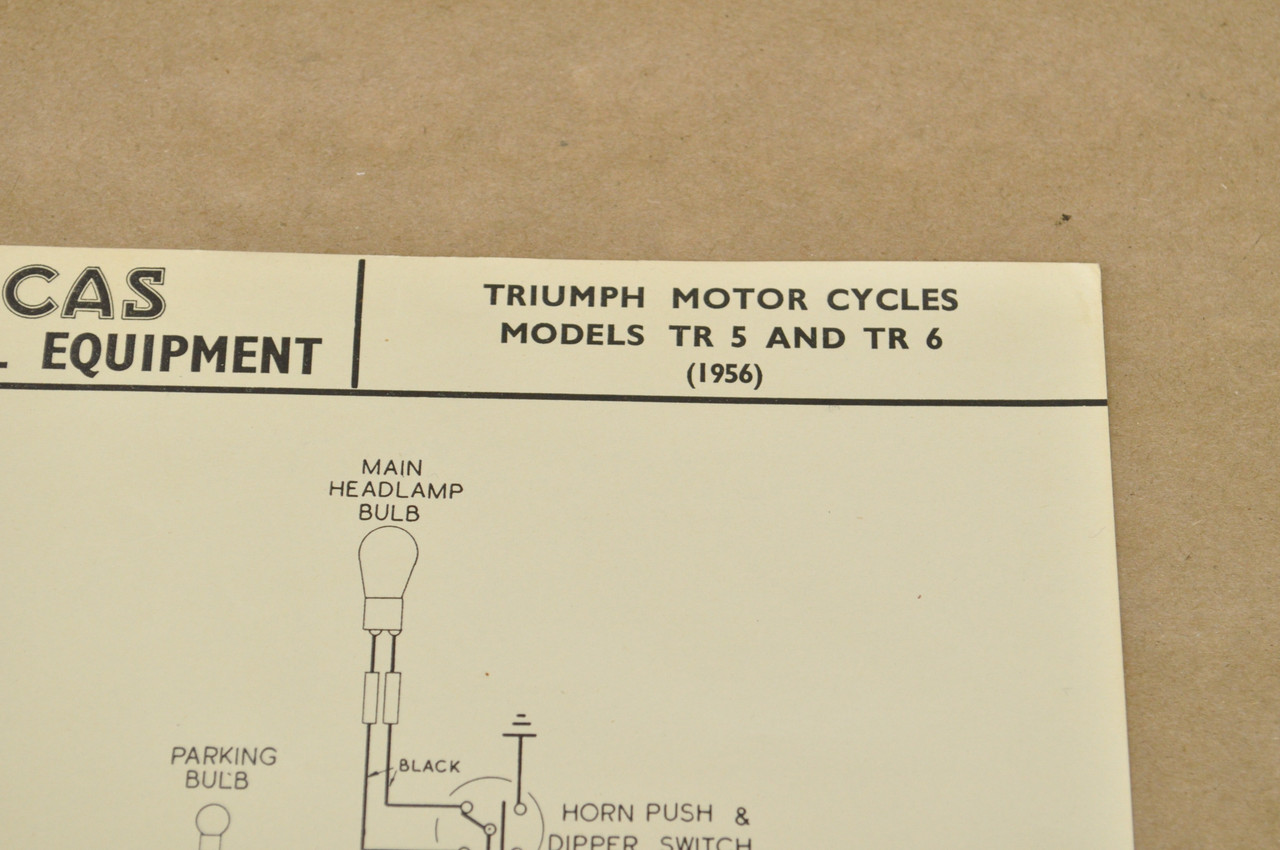 Vintage 1956 TR5 TR6 Triumph Motorcycle Lucas Wiring Diagram W2374