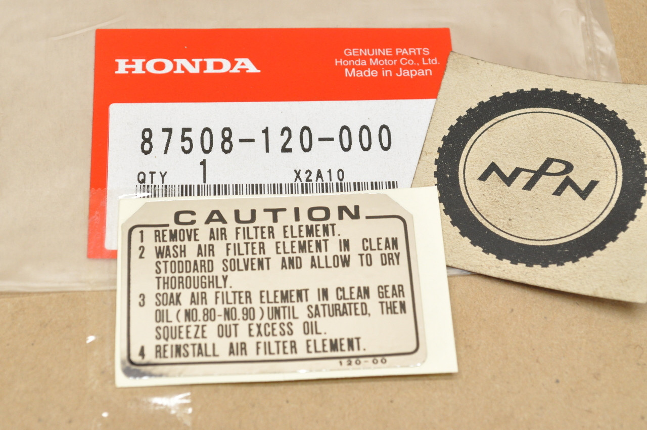 NOS Honda CT70 NC50 PA50 XL100 XL125 XL175 XL600 XL75 XR600 XR75 XR80 Z50 Air Cleaner Caution Label Decal Sticker 87508-120-000