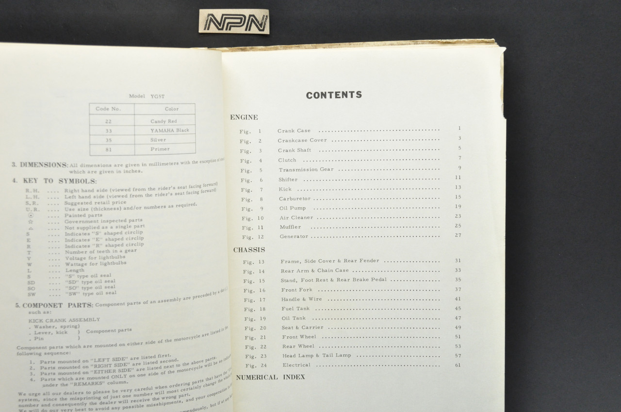 Vintage 1968 Yamaha YG5T Trailmaster 80 Parts List Book Diagram Manual