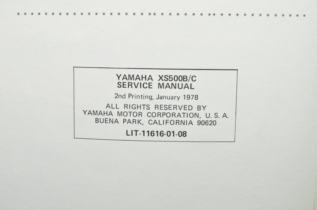 Vintage 1978 Yamaha XS500 B C Motorcycle Shop Service Manual Book