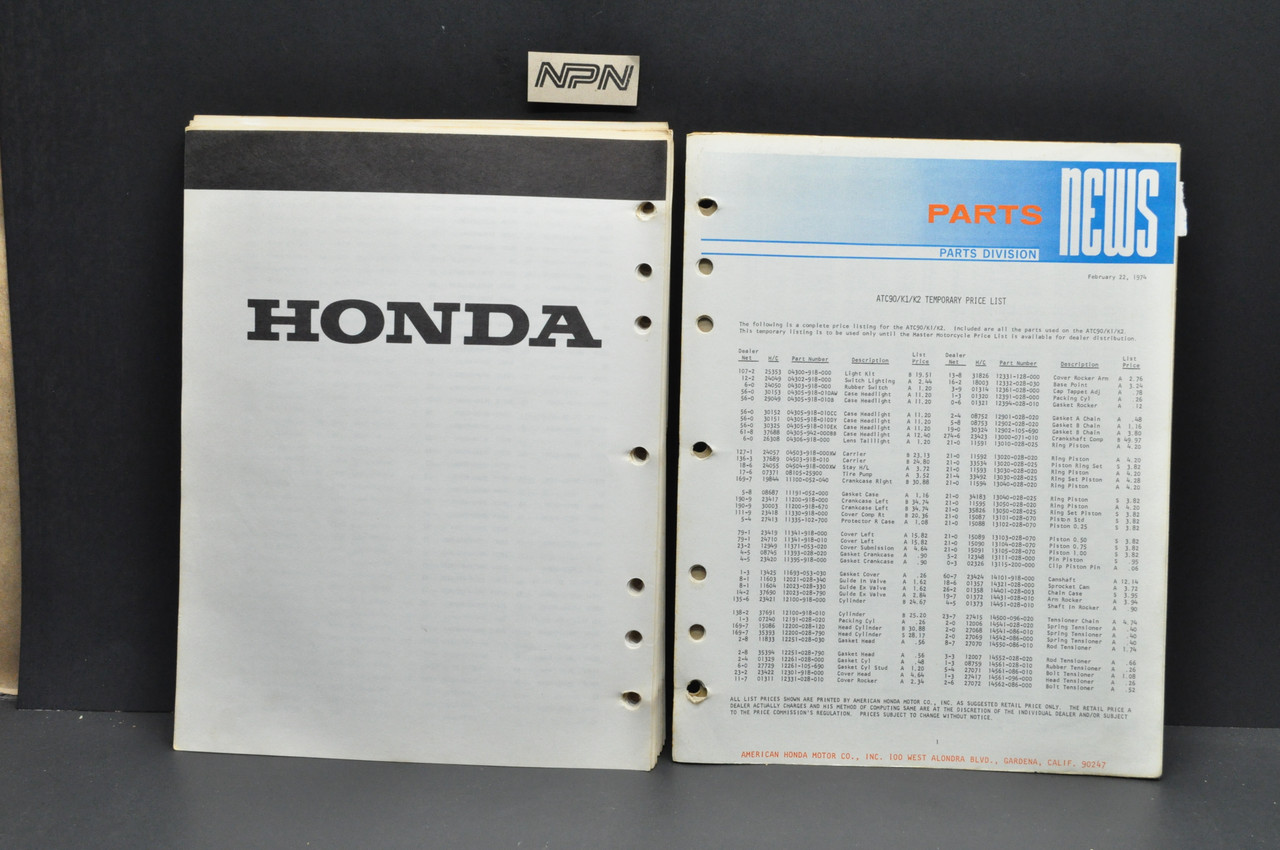 Vintage 1974 Honda ATC90 K0-K2 Parts Catalog Book Diagram Manual