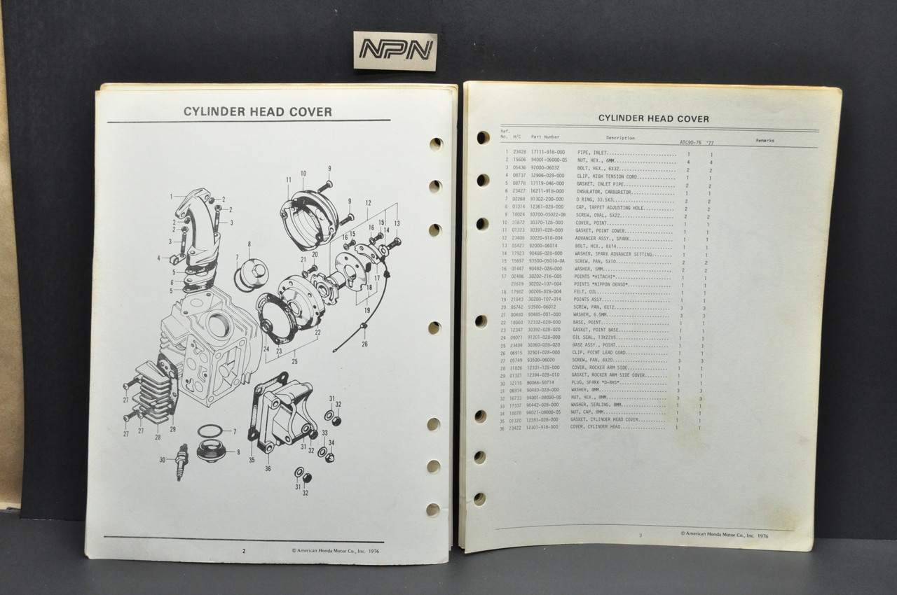 Vintage 1976-77 Honda ATC90 Parts Catalog Book Diagram Manual