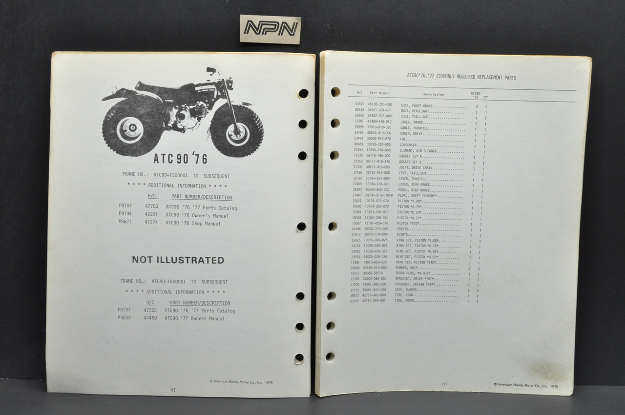 Vtg 1976-77 Honda ATC90 '76 '77 ATC Parts Catalog Book Diagram Manual