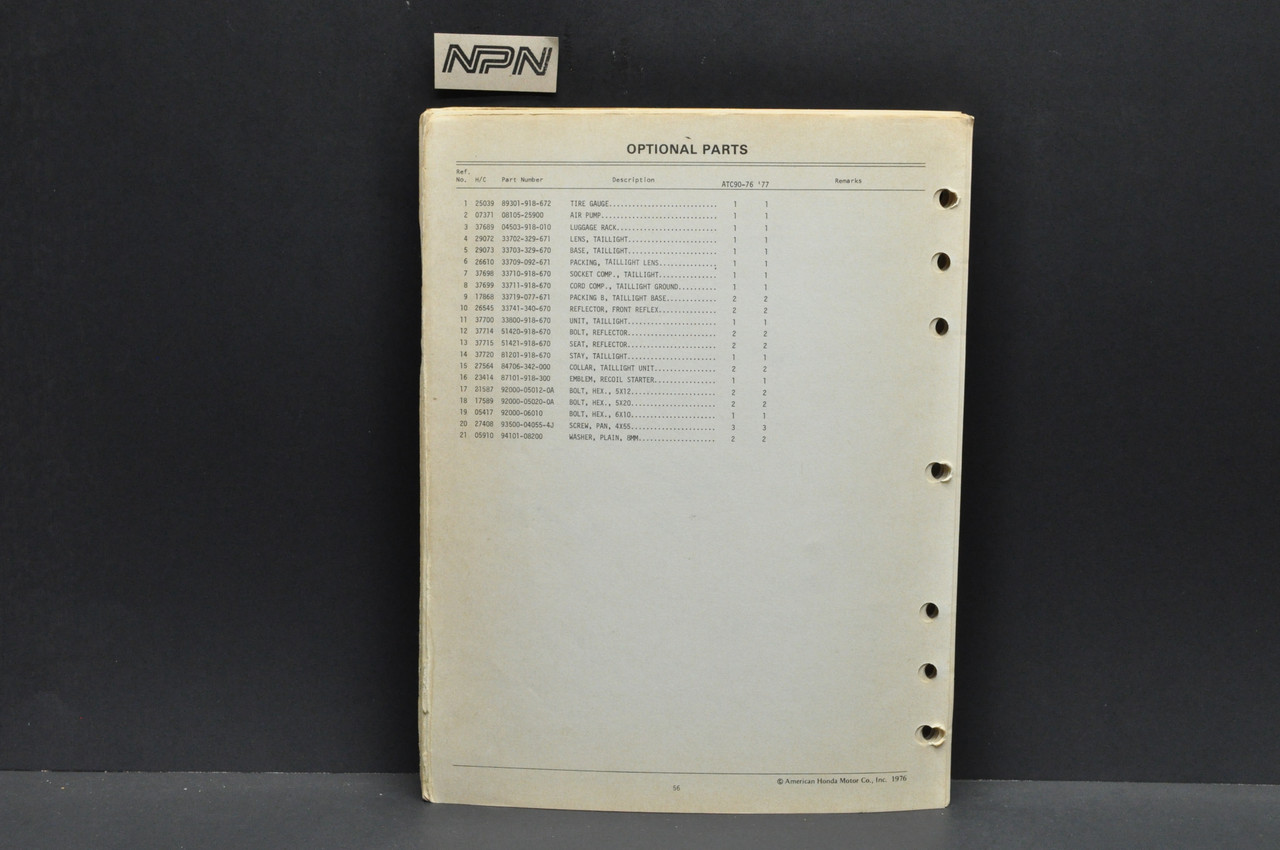 Vintage 1976-77 Honda ATC90 Parts Catalog Book Diagram Manual