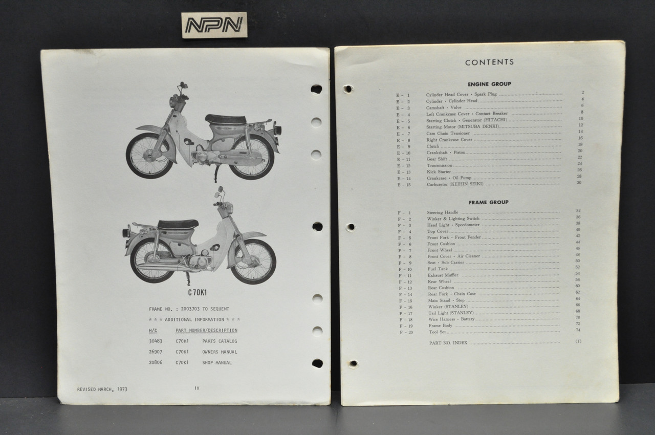 Vintage 1972 Honda C70 K1 Motorcycle Parts Catalog Book Diagram Manual