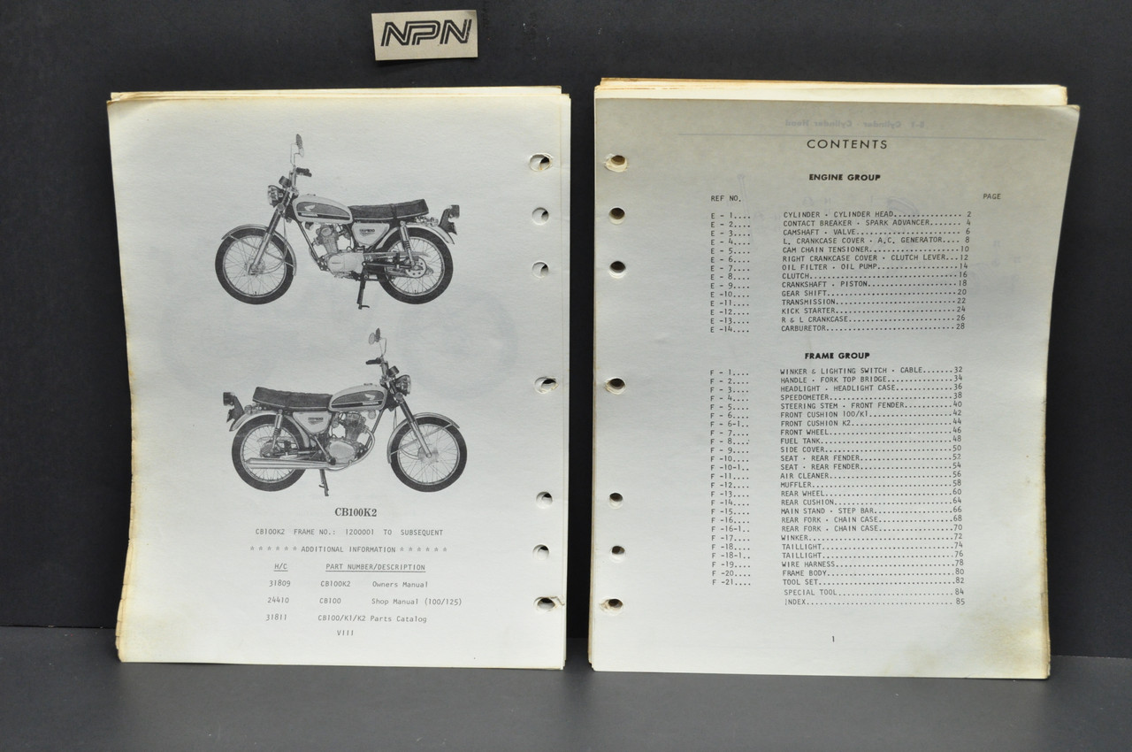 Vintage 1972 Honda CB100 K0-K2 Parts Catalog Book Diagram Manual