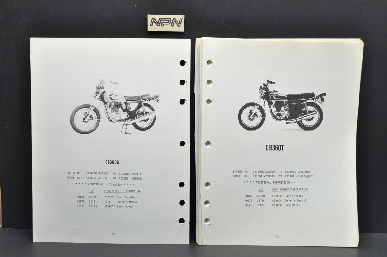 Vintage 1975 Honda CB360 G CB360 T Parts Catalog Book Diagram Manual