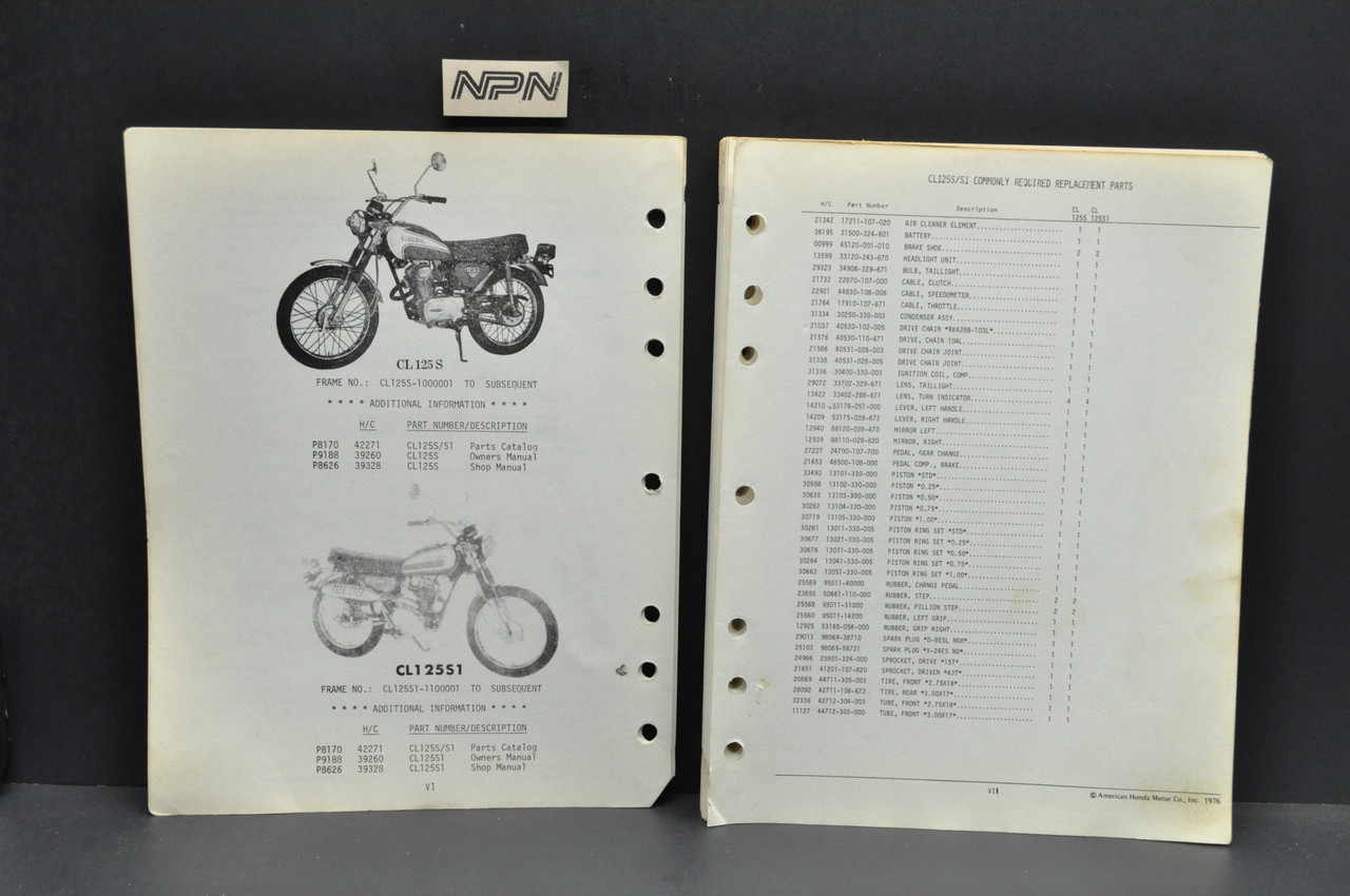 Vtg 73-74 Honda CL125 S Parts Catalog Book Diagram Manual Printed 1976