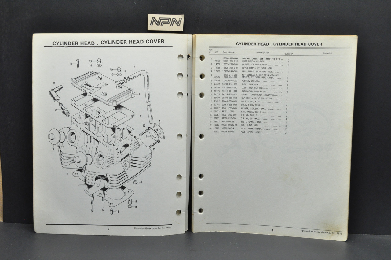 Vintage 1973 Honda CL175 K7 Motorcycle Parts Catalog Book Diagram Manual