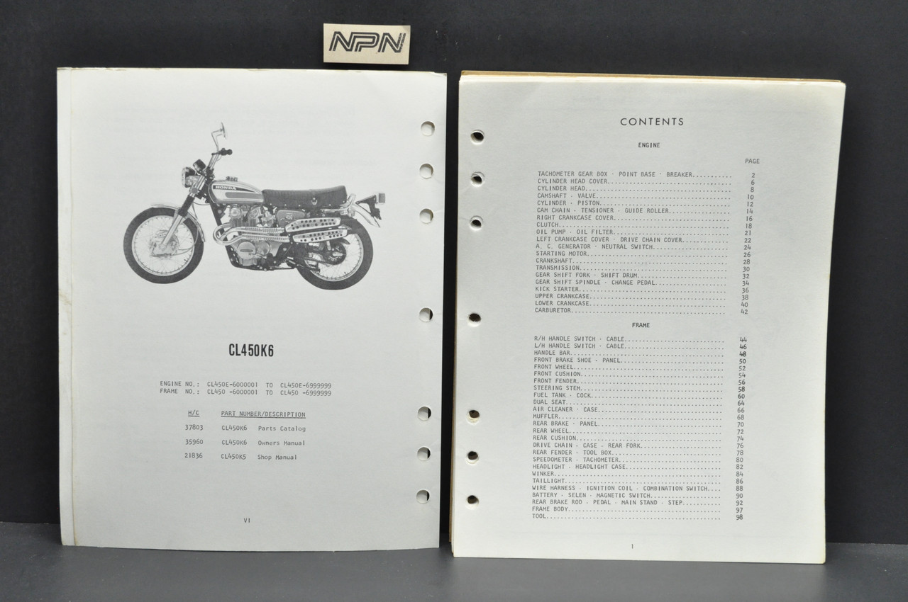 Vtg 1974 Honda CL450 K6 Scrambler 450 Parts Catalog Book Diagram Manual