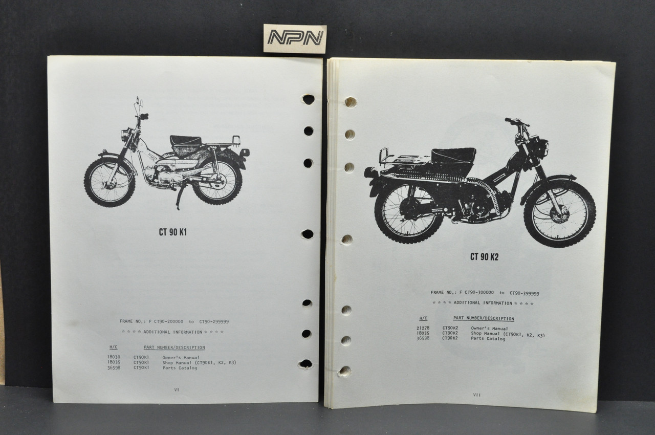 Vtg 1969-74 Honda CT90 K1-K5 Trail 90 Parts Catalog Book Diagram Manual