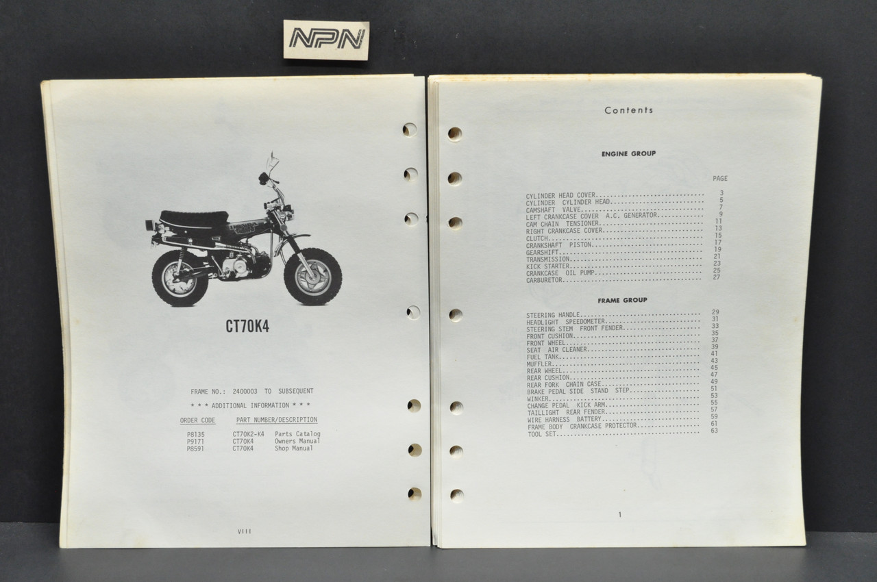 Vintage 1973-75 Honda CT70 K2-K4 Trail 90 Parts Catalog Book Diagram Manual