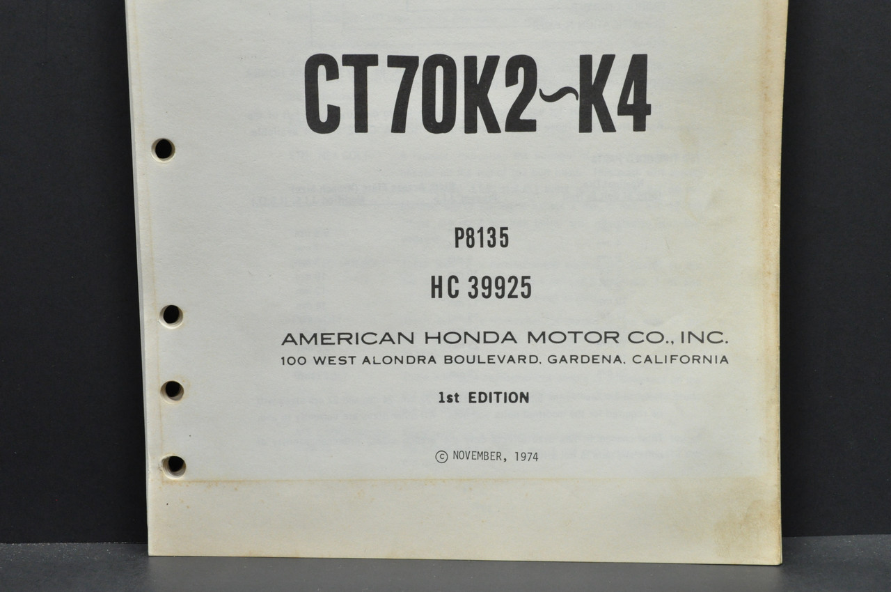 Vintage 1973-75 Honda CT70 K2-K4 Trail 90 Parts Catalog Book Diagram Manual