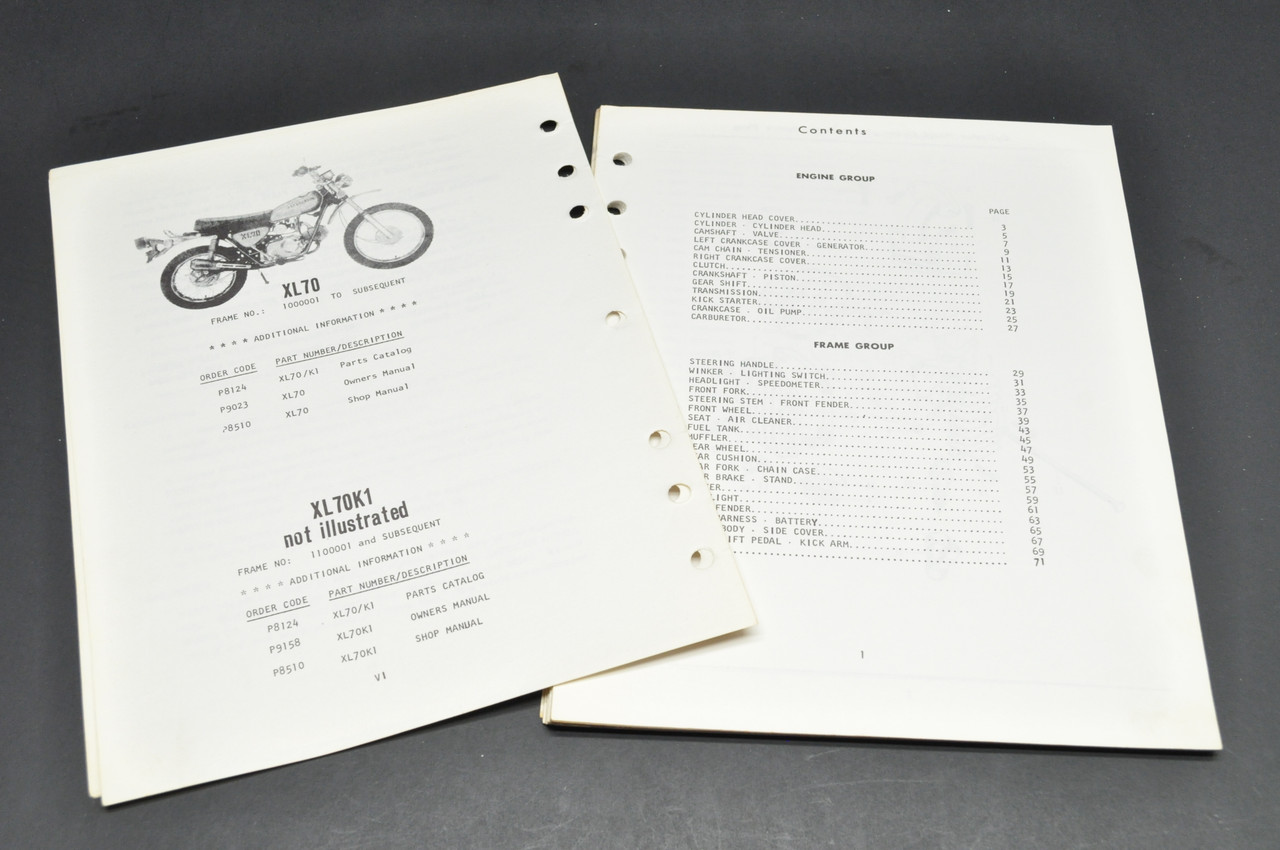 Vintage 1974-75 Honda XL70 K0-K1 Parts Catalog Book Diagram Manual