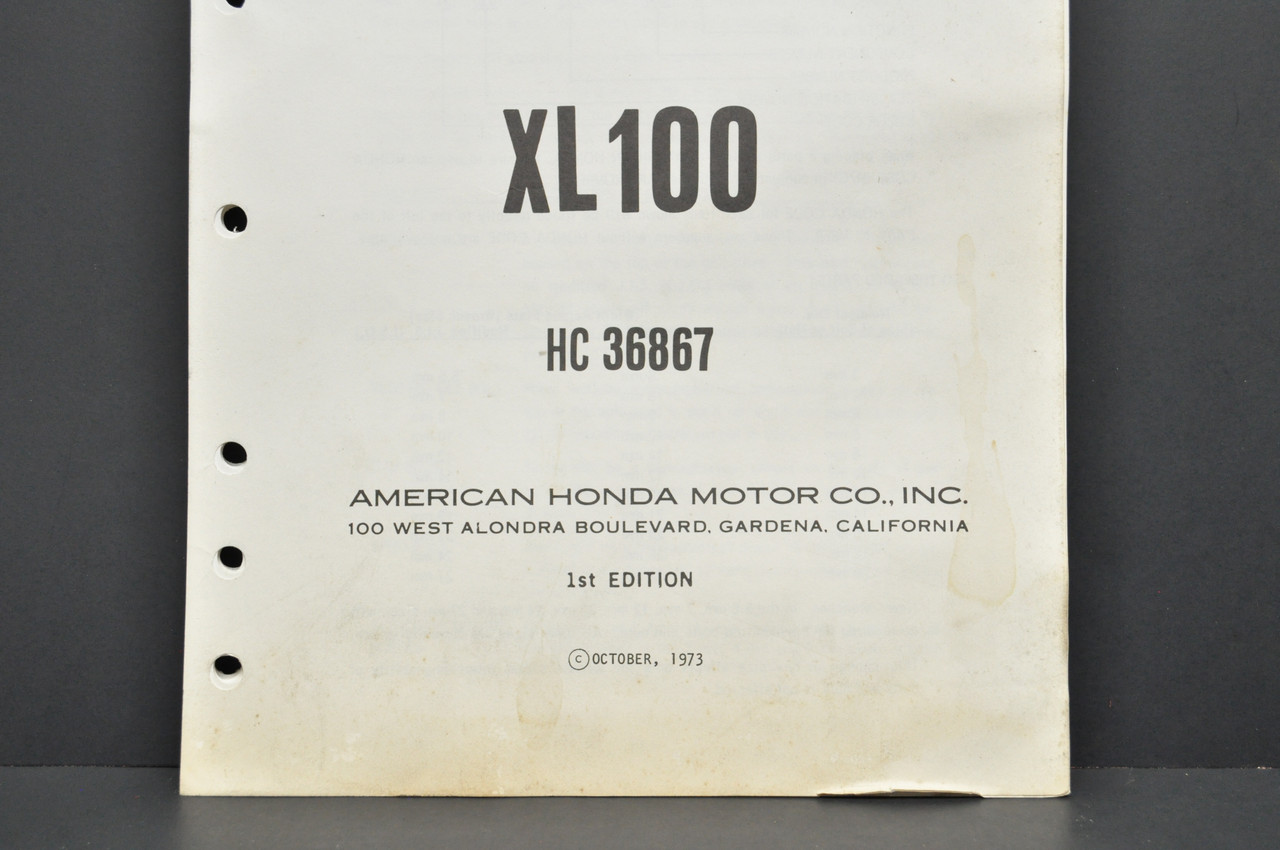 Vintage 1974 Honda XL100 Motorcycle Parts Catalog Book Diagram Manual