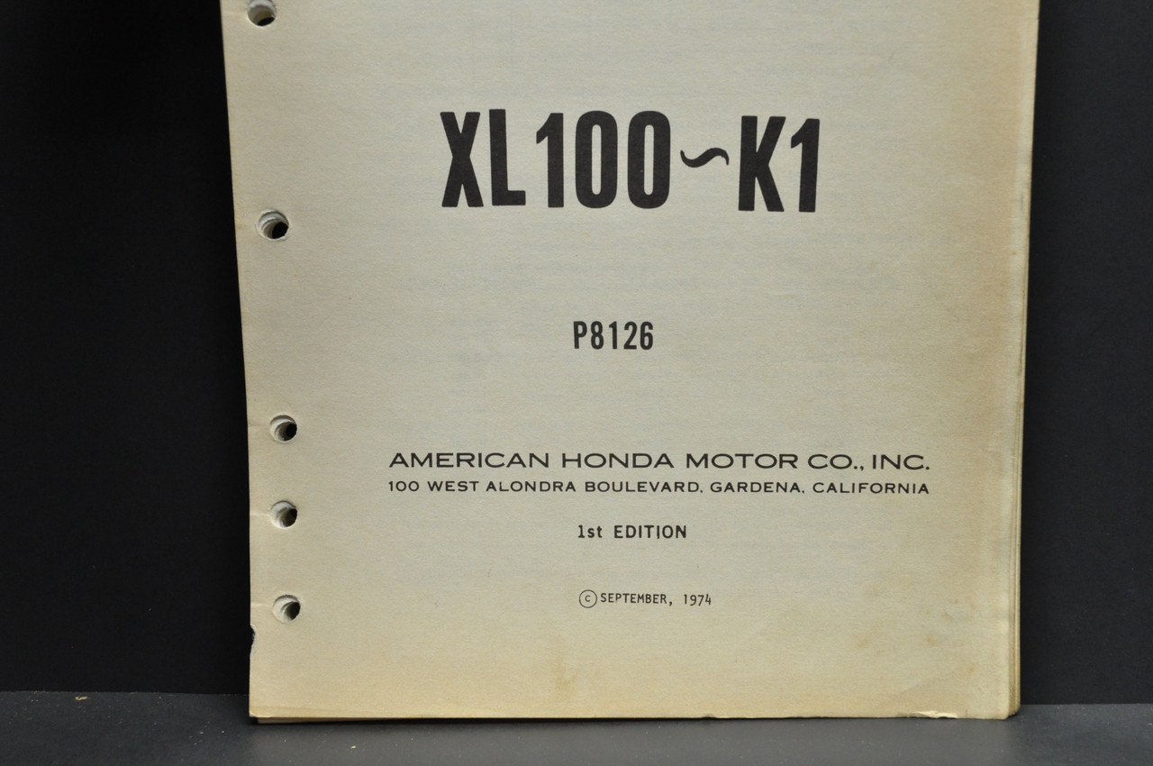 Vintage 1975 Honda XL100 K1 Motorcycle Parts Catalog Book Diagram Manual