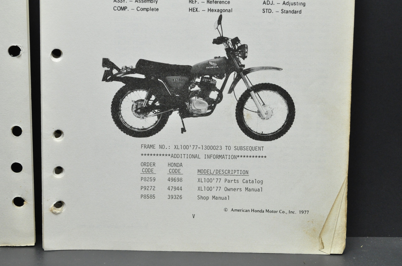 Vtg 1977 Honda XL100 '77 Motorcycle Parts Catalog Book Diagram Manual