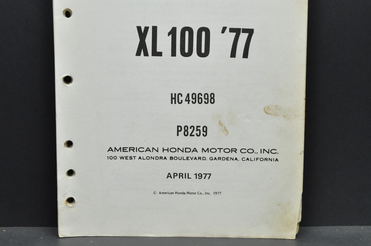 Vtg 1977 Honda XL100 '77 Motorcycle Parts Catalog Book Diagram Manual