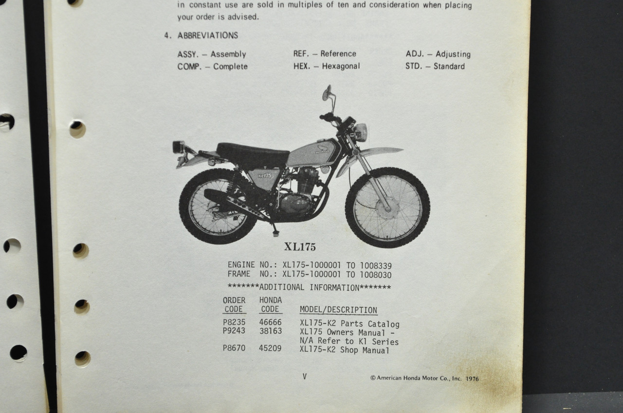 Vtg 1974-75 Honda CR125 M Elsinore M0-M1 Parts Catalog Book