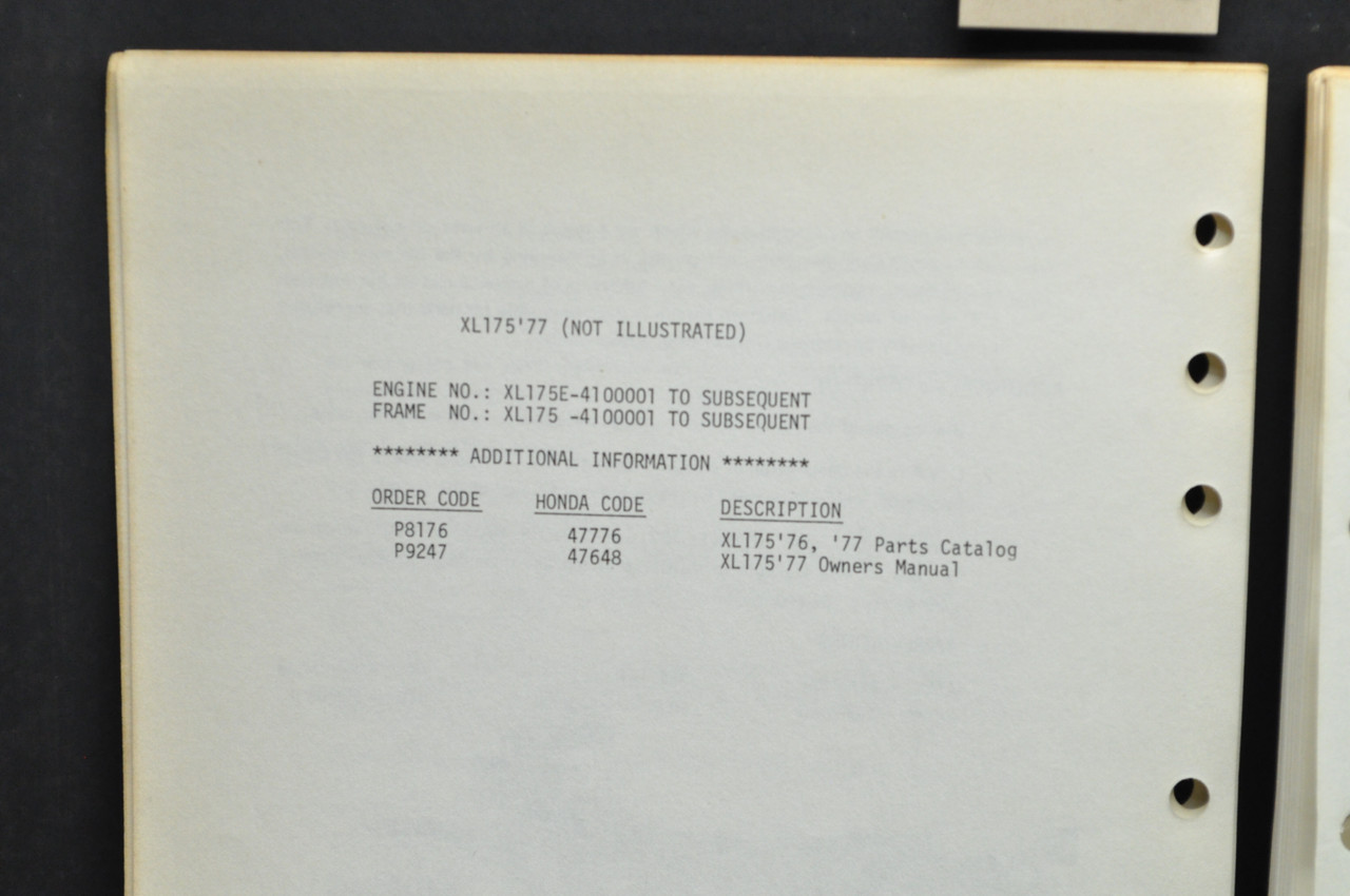 Vtg 1976-77 Honda XL175 '76 '77 Parts Catalog Book Diagram Manual