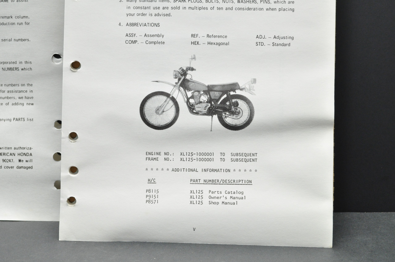 Vintage 1974 Honda XL125 K0 Parts Catalog Book Diagram Manual 1st Edition