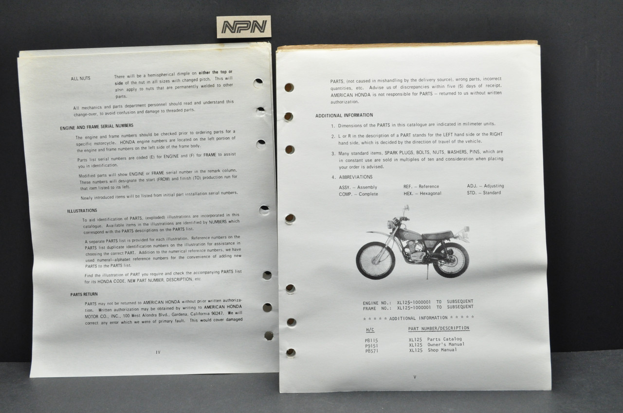 Vintage 1974 Honda XL125 K0 Parts Catalog Book Diagram Manual 1st Edition