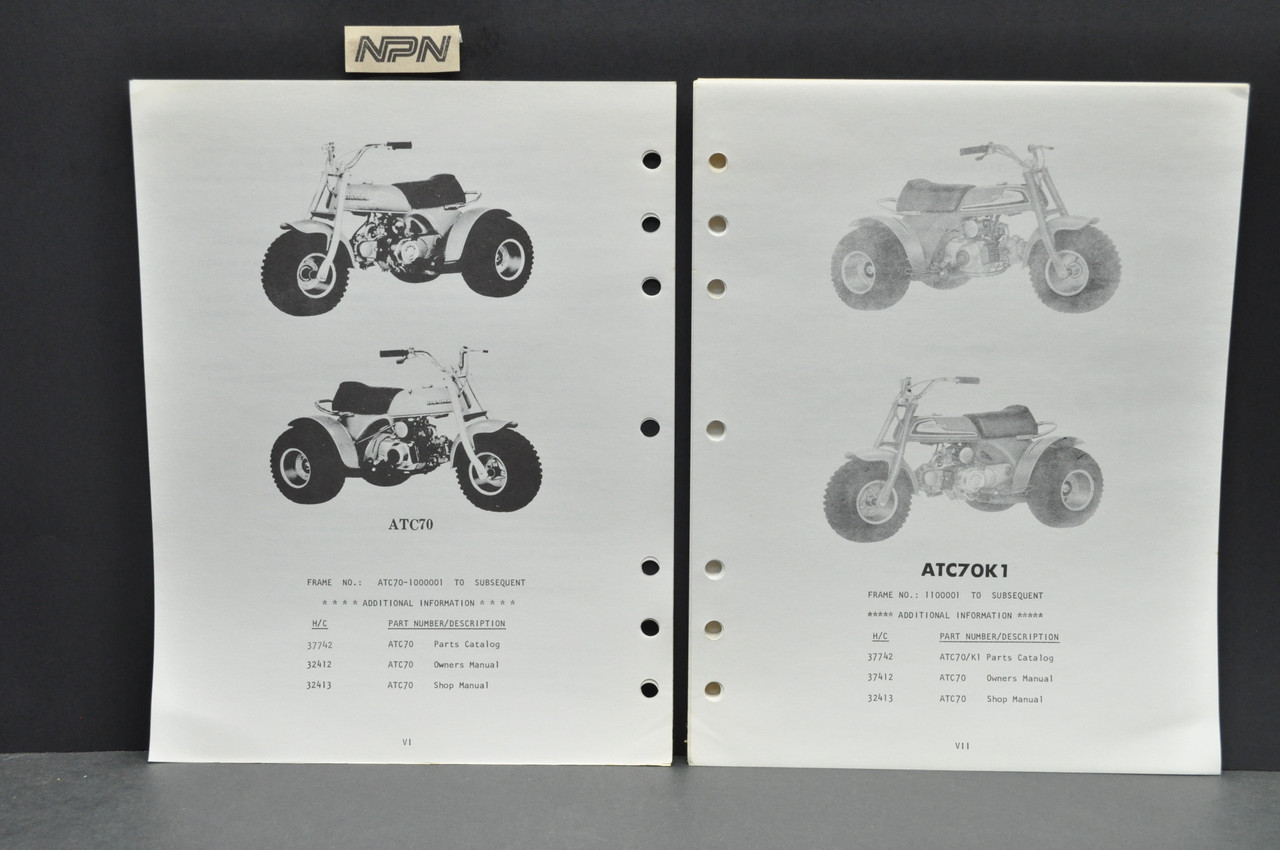 Vintage NOS 1973-74 Honda ATC70 K0-K1 Parts Catalog Book Diagram Manual