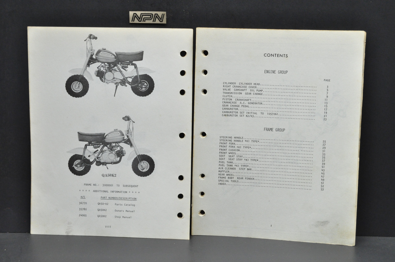 Vintage 1970-75 Honda QA50 K0-K2 Parts Catalog Book Diagram Manual