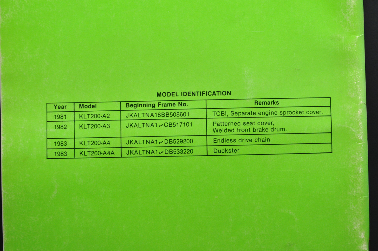 Vtg 1981-83 Kawasaki KLT200 A2-A4A ATV Shop Service Manual