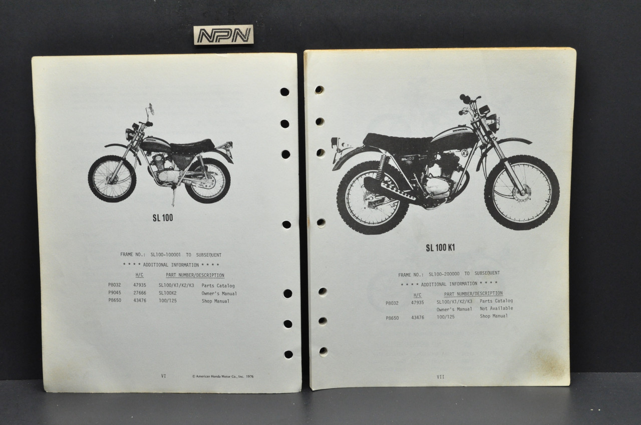 Vtg 1970-73 Honda SL100 K0-K3 Parts Catalog Book Diagram Manual