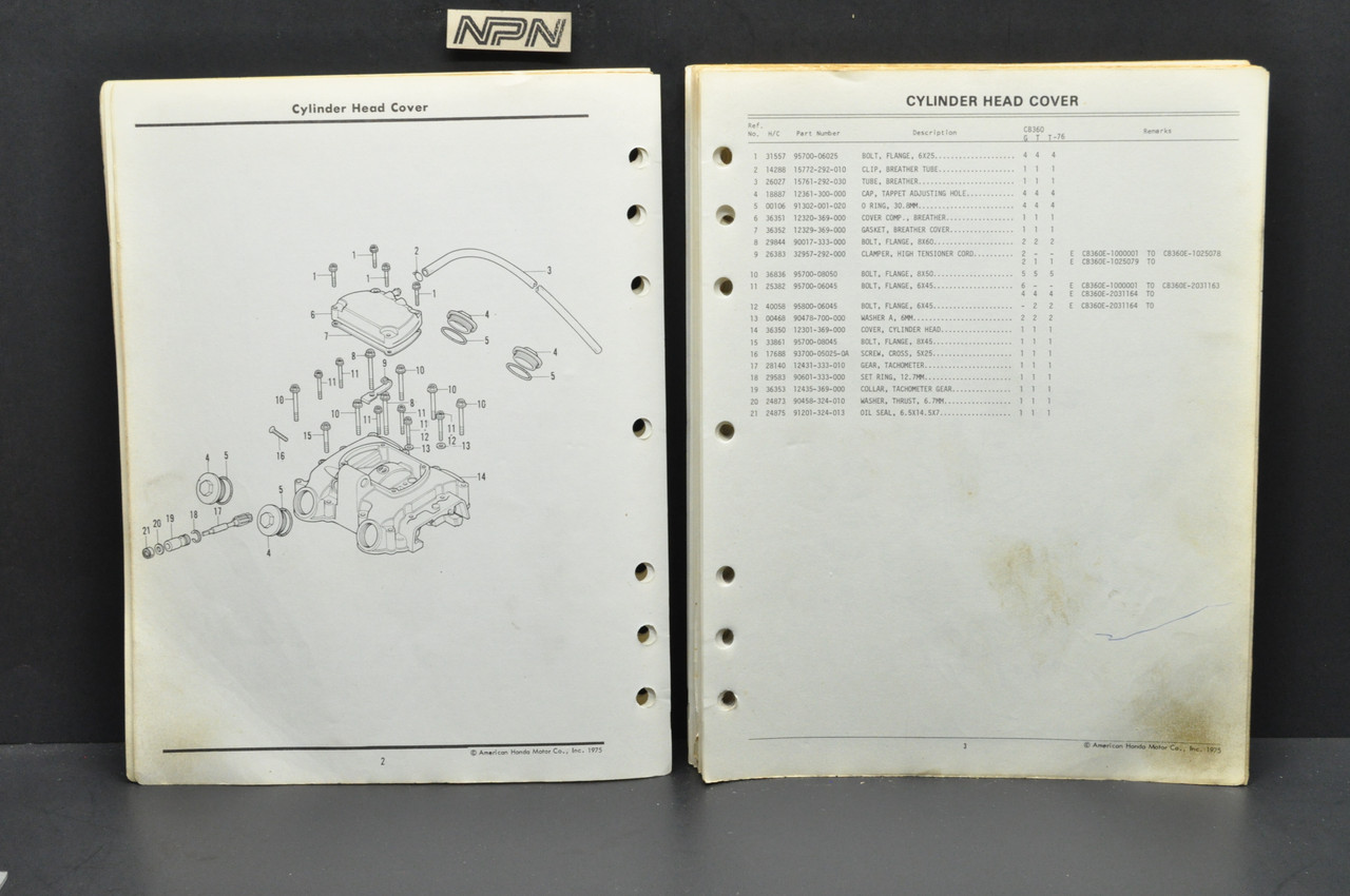 Vtg 1974-76 Honda CB360 G CB360 T Parts Catalog Book Diagram Manual