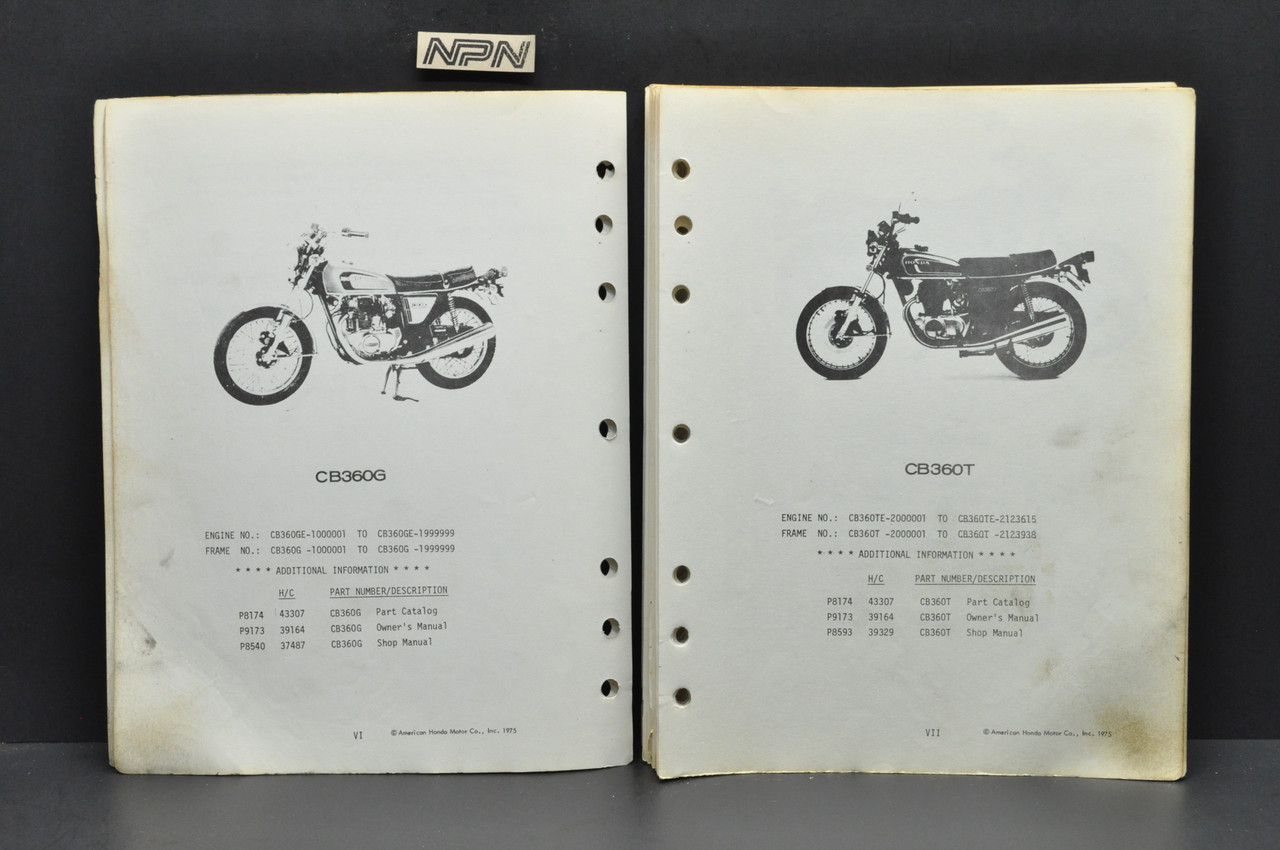 Vtg 1974-76 Honda CB360 G CB360 T Parts Catalog Book Diagram Manual