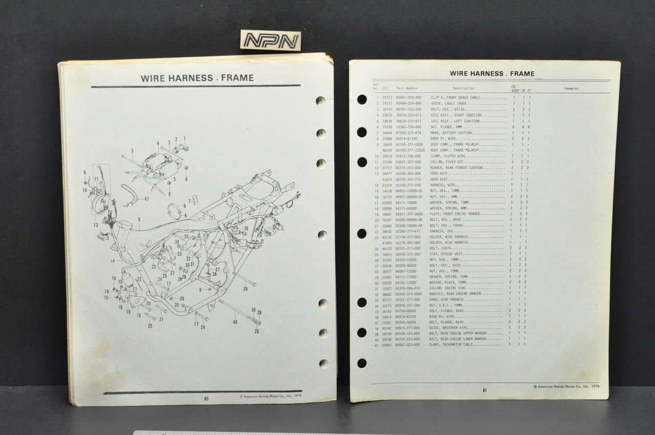 Vtg 197577 Honda CB400 F Super Sport 400 Four Parts Catalog Book
