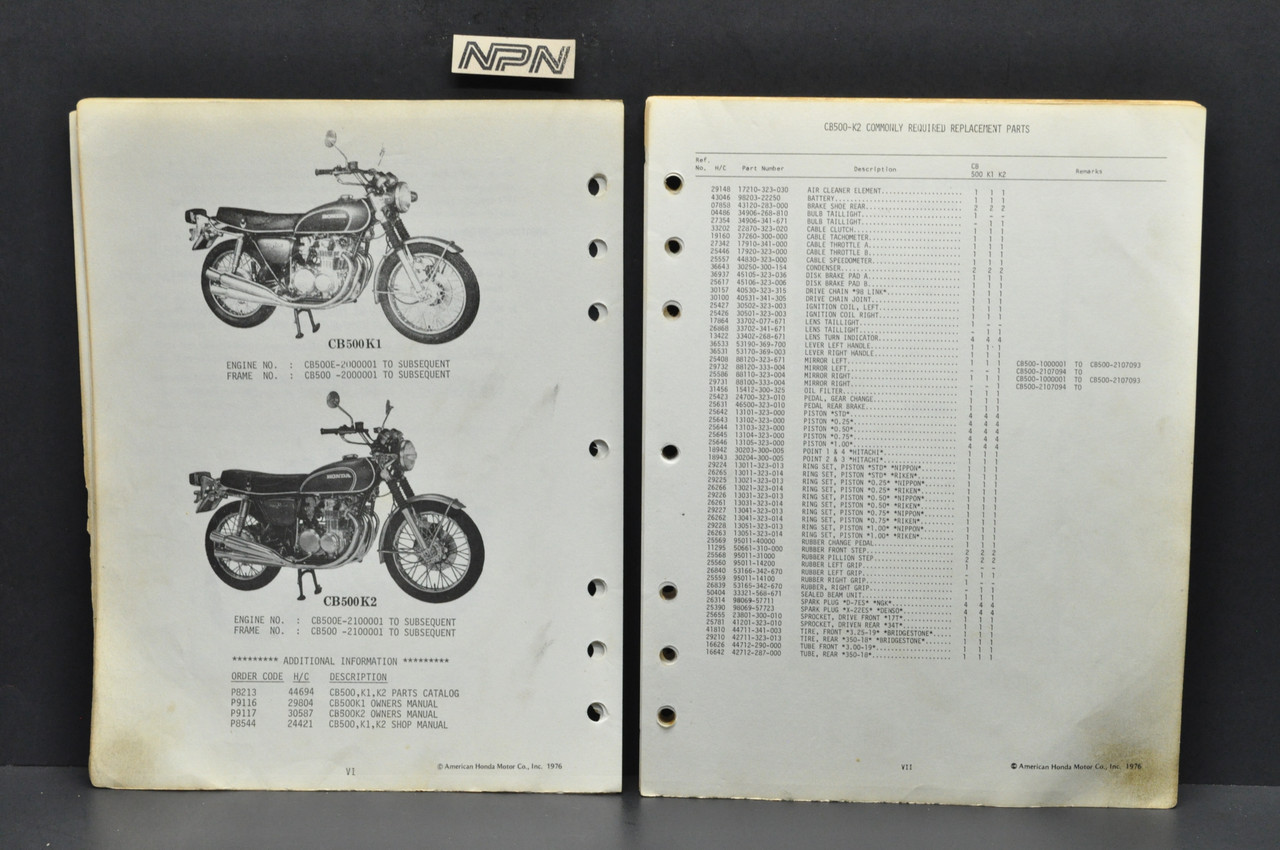 Vintage 1971-73 Honda CB500 Four K0-K2 Parts Catalog Diagram Manual