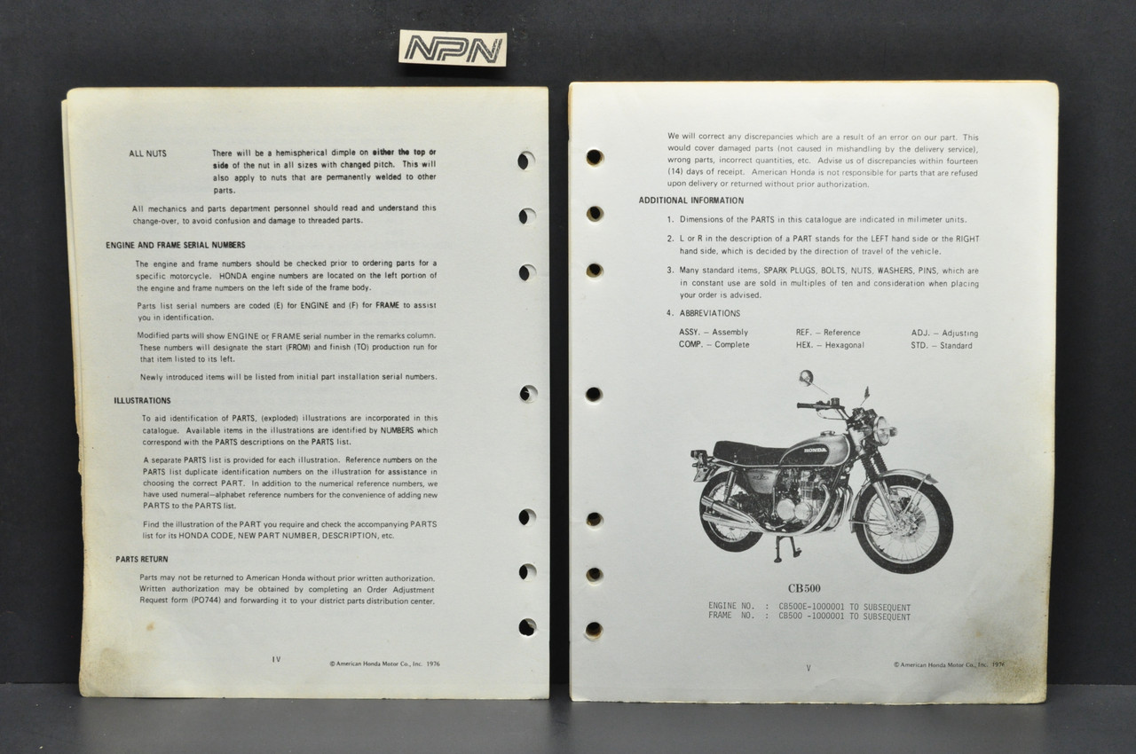 Vintage 1971-73 Honda CB500 Four K0-K2 Parts Catalog Diagram Manual