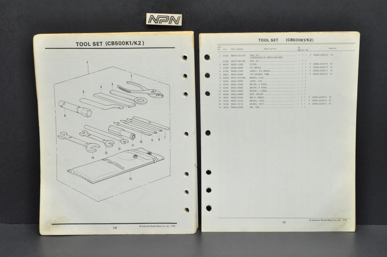 Vintage 1971-73 Honda CB500 Four K0-K2 Parts Catalog Diagram Manual