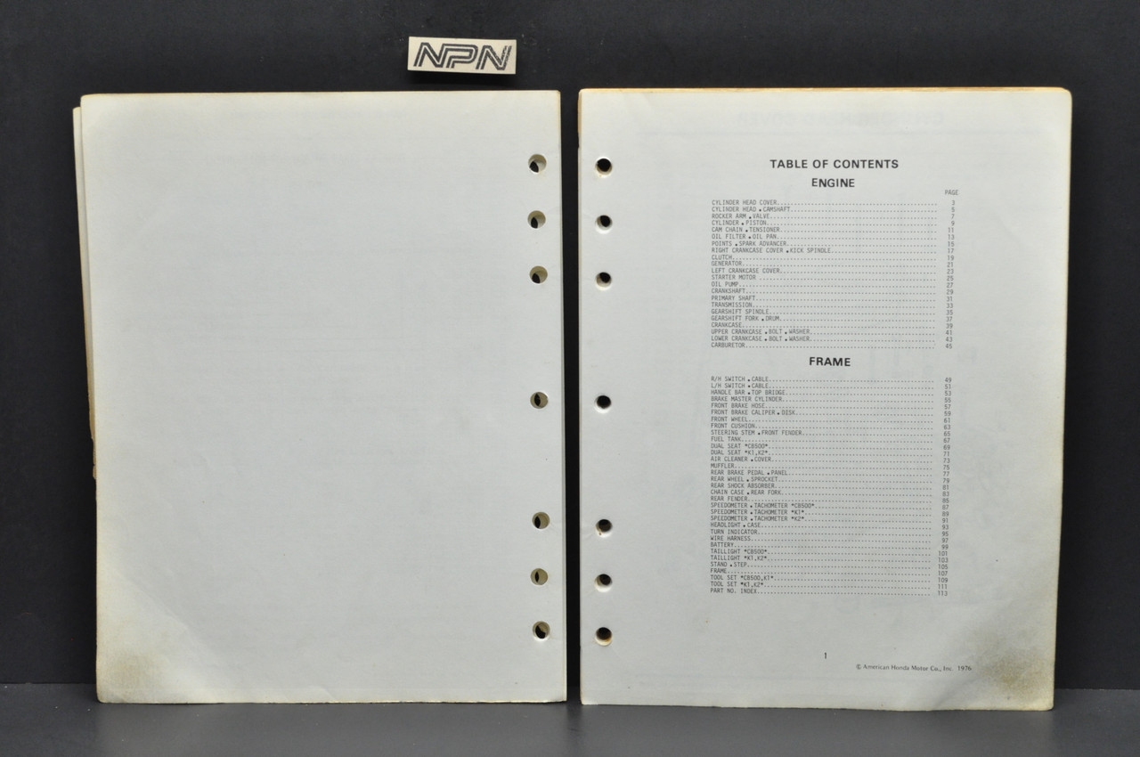 Vintage 1971-73 Honda CB500 Four K0-K2 Parts Catalog Diagram Manual