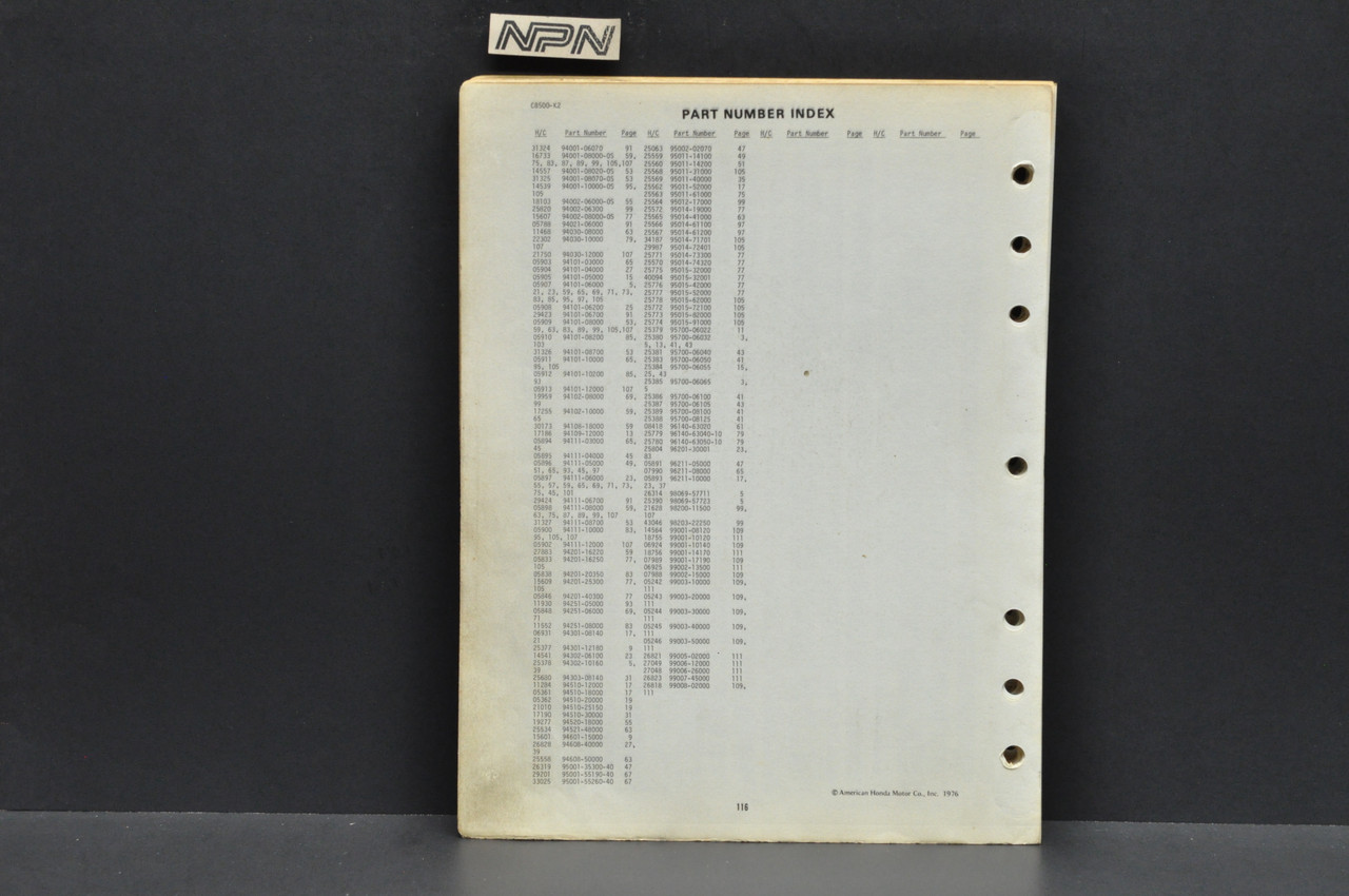 Vintage 1971-73 Honda CB500 Four K0-K2 Parts Catalog Diagram Manual