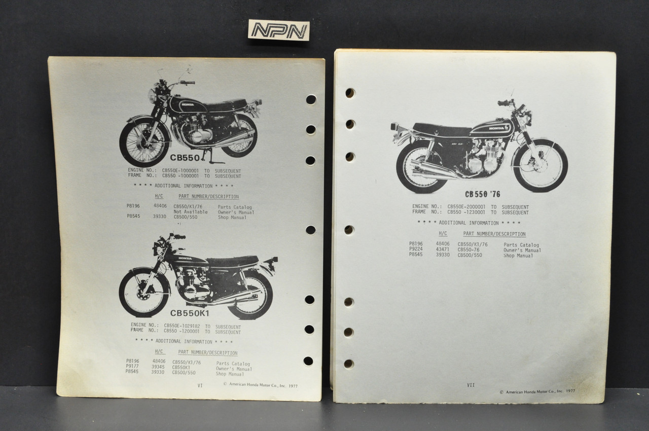 Vtg 1974-76 Honda CB550 K 550 K0-1976 Four Parts Catalog Diagram Manual