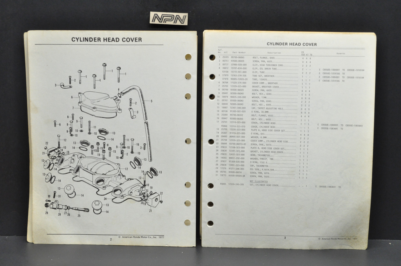 Vtg 1974-76 Honda CB550 K 550 K0-1976 Four Parts Catalog Diagram