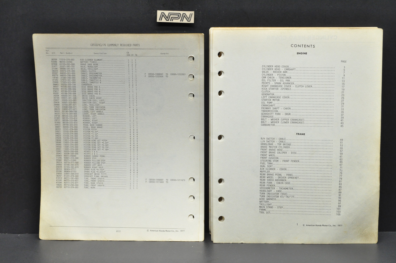 Vtg 1974-76 Honda CB550 K 550 K0-1976 Four Parts Catalog Diagram Manual