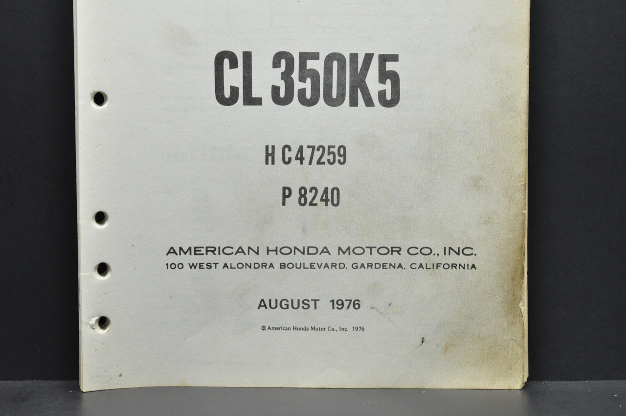 Vintage 1973 Honda CL350 K5 Scrambler 350 Parts Catalog Diagram Manual