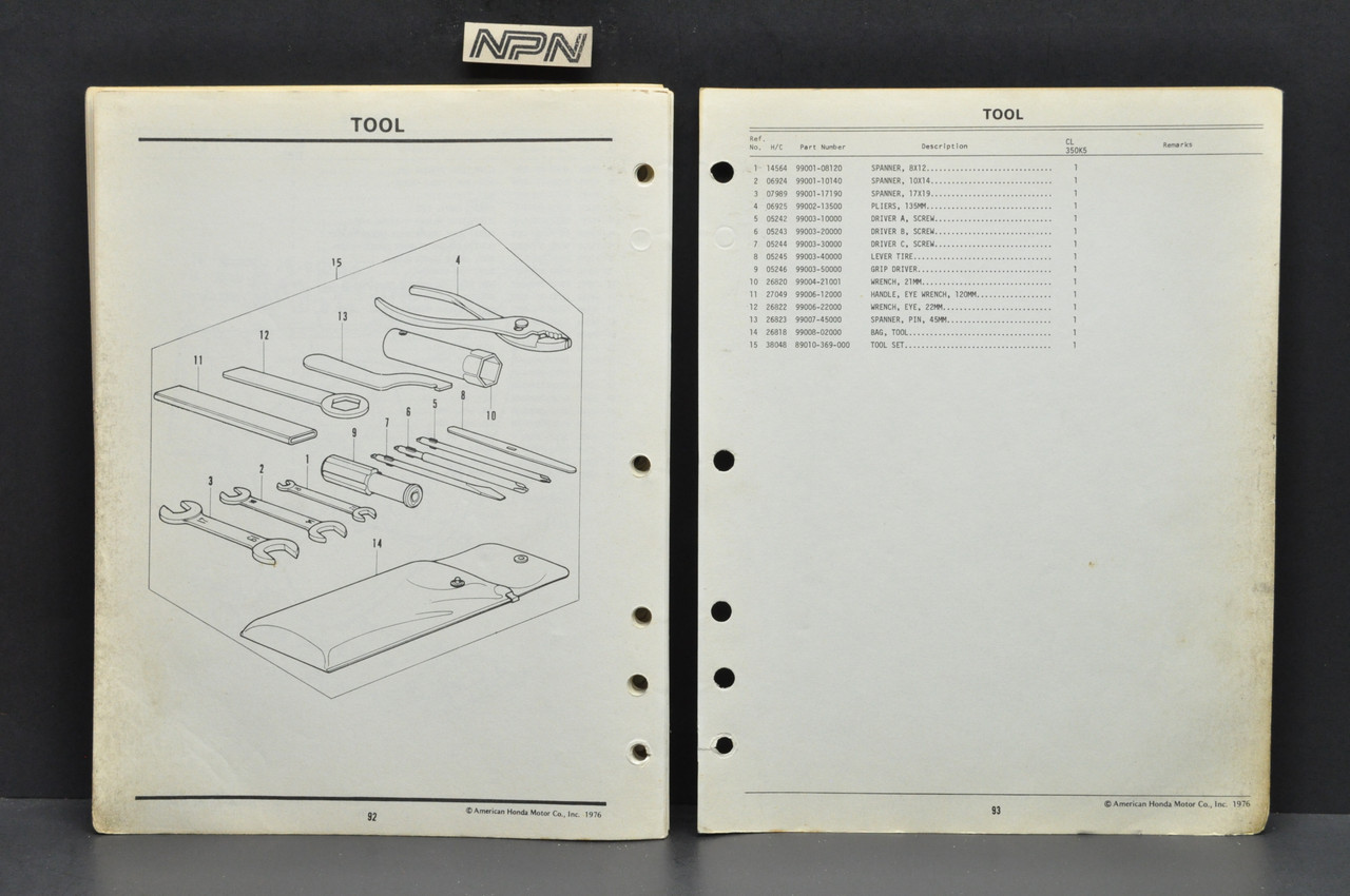 Vintage 1973 Honda CL350 K5 Scrambler 350 Parts Catalog Diagram Manual