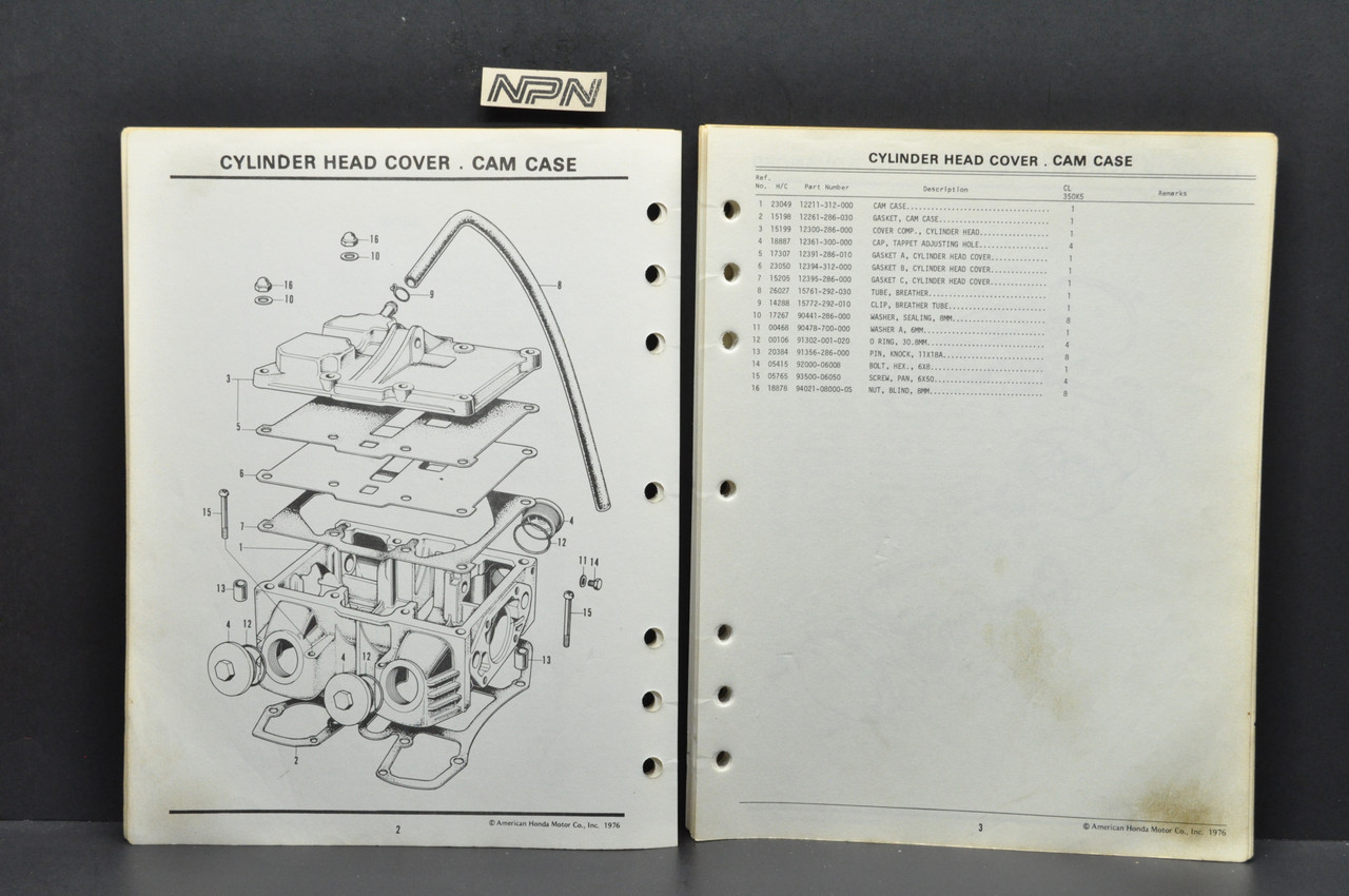 Vintage 1973 Honda CL350 K5 Scrambler 350 Parts Catalog Diagram Manual