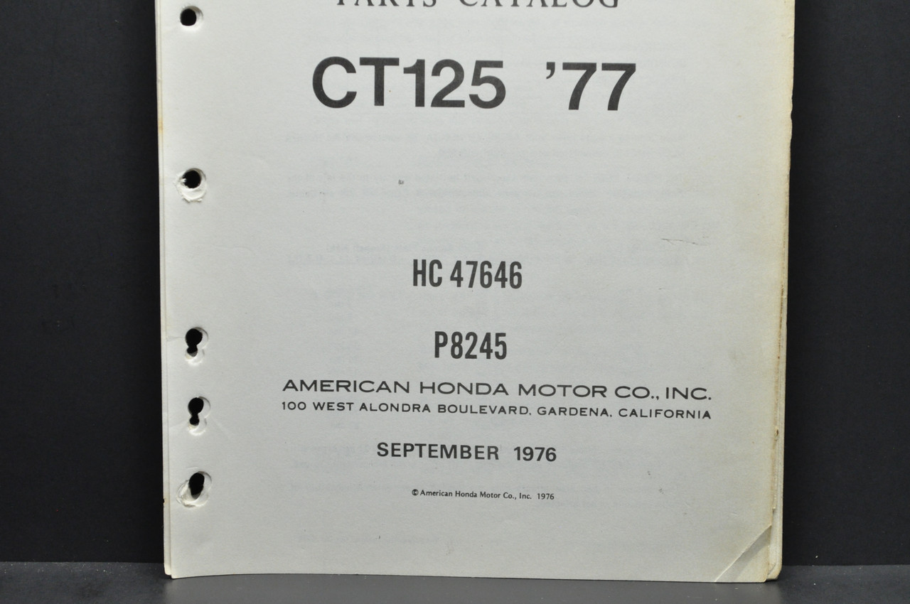 Vintage 1977 Honda CT125 '77 Trail 125 Parts Catalog Diagram Manual