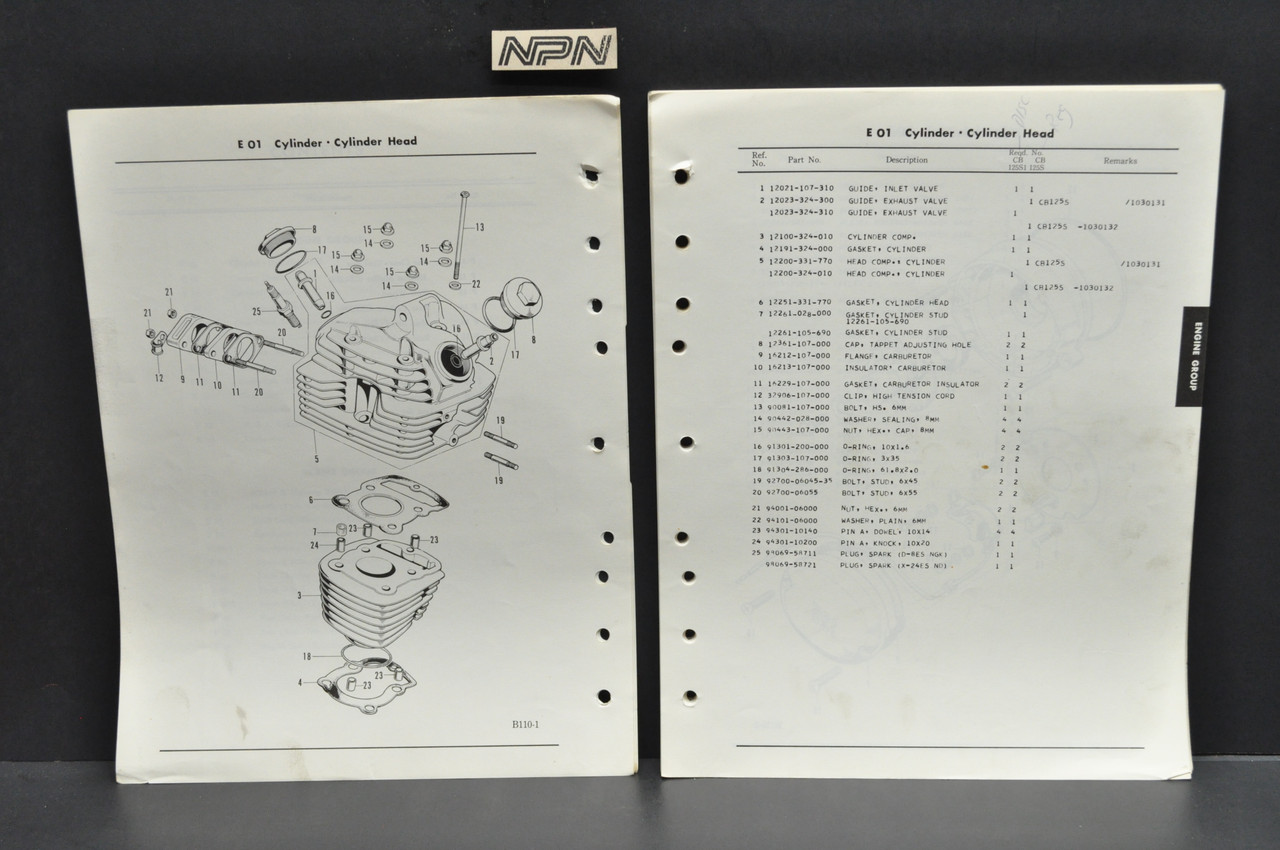 Vintage 1973-74 Honda CB125 S-S1 Motorcycle Parts Catalog Book Diagram Manual