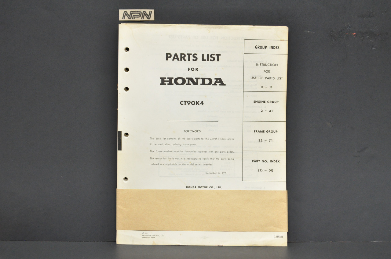 Vintage 1972-73 Honda CT90 K4 Trail 90 Parts Catalog Book Diagram Manual