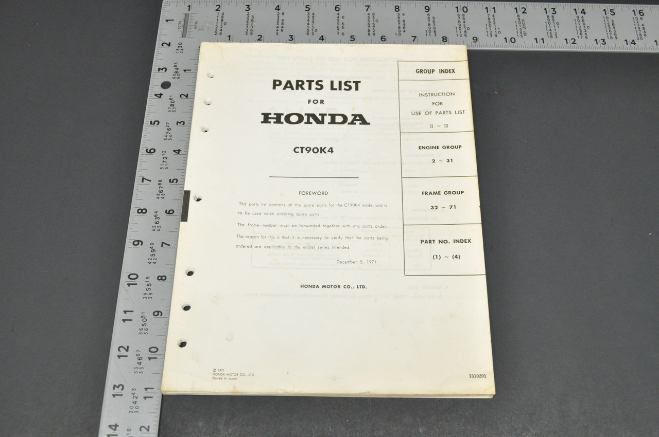 Vintage 1972-73 Honda CT90 K4 Trail 90 Parts Catalog Book Diagram Manual